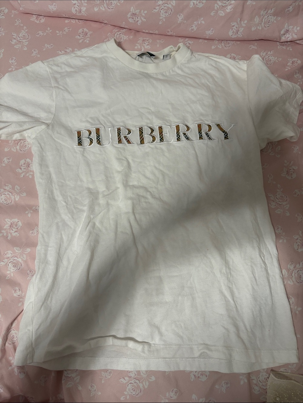 Burberry White Tee with Signature Check Logo